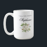 Elegant 50ste verjaardag witte bloem script koffiemok<br><div class="desc">Maak de dag extra speciaal met dit prachtige ontwerp. Neem gerust contact met mij op als u vragen heeft of als u deze bestelling verder wilt aanpassen. Ik ben altijd blij om te helpen!</div>