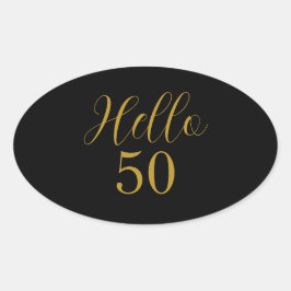 Elegant 50ste verjaardag zwart goud ovale sticker