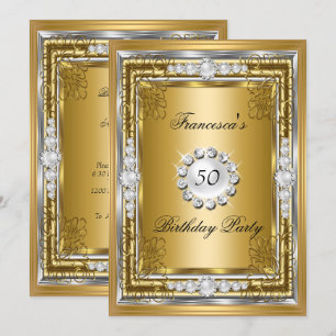 Elegant 50ste verjaardagsfeest Goud Zilver Diamant Kaart