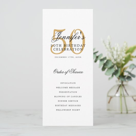 Elegant 50ste verjaardagsfeest programma Gold (Staand voorkant)