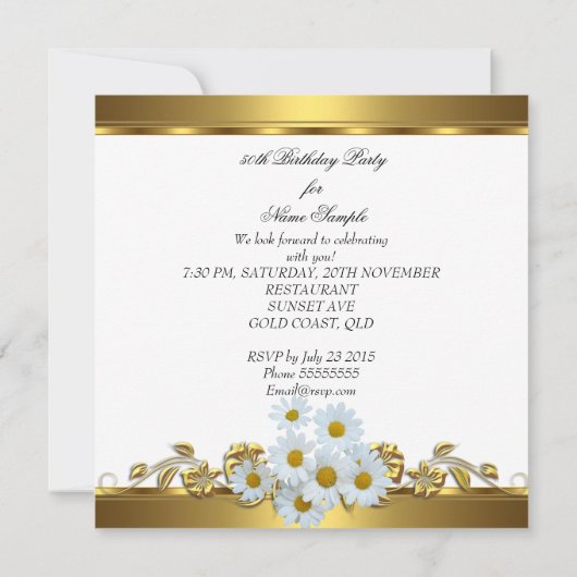 Elegant 50ste verjaardagsfeest White Daisy Gold Kaart (Achterkant)