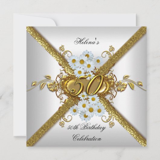 Elegant 50ste verjaardagsfeest White Daisy Gold Kaart (Voorkant)