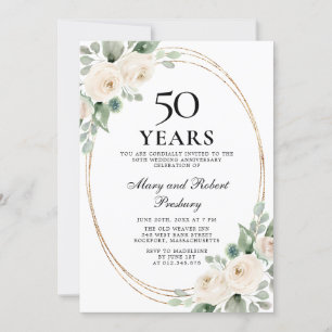 Elegant 50ste verjaardagsfeest Witte Roos Bloemen Kaart