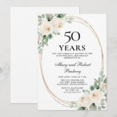 Elegant 50ste verjaardagsfeest Witte Roos Bloemstu Kaart (Voorkant / Achterkant)