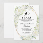 Elegant 50ste verjaardagsfeest Witte Roos Bloemstu Kaart (Voorkant / Achterkant)