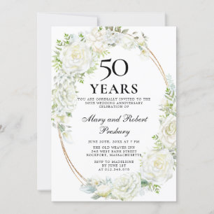 Elegant 50ste verjaardagsfeest witte roos bloemstu kaart