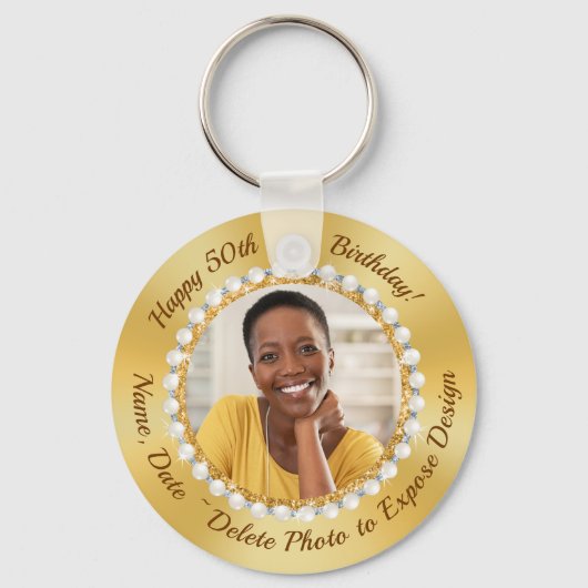 Elegant, 50ste Verjaardagsfeestgunsten voor een Vr Sleutelhanger (Voorkant)