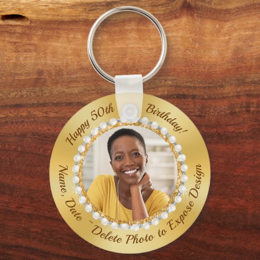 Elegant, 50ste Verjaardagsfeestgunsten voor een Vr Sleutelhanger (Voorkant)