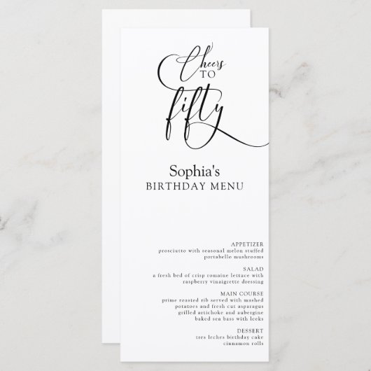 Elegant 50ste verjaardagsfeestje menu (Voorkant / Achterkant)