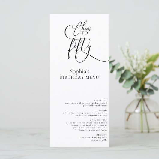 Elegant 50ste verjaardagsfeestje menu (Staand voorkant)