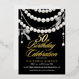 Elegant 50ste verpartij Zwart & Wit Goud Folie Uitnodiging