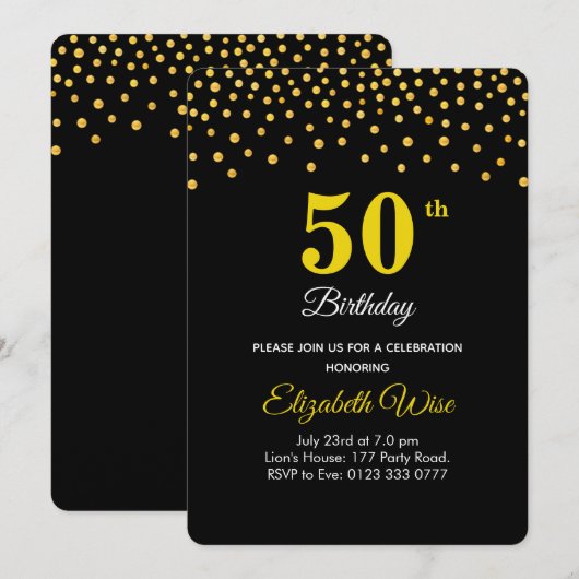 Elegant 50th 60th 70th Birthday on Black Kaart (Voorkant / Achterkant)