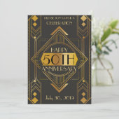 Elegant 50th Art Deco Jubileum Uitnodigen Kaart (Staand voorkant)