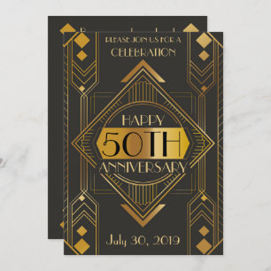 Elegant 50th Art Deco Jubileum Uitnodigen Kaart
