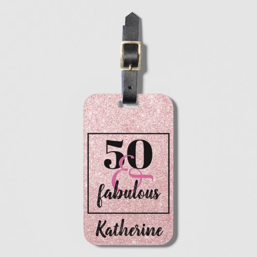 Elegant 50th Birthday 50& fabelroze glitter Bagagelabel (Voorkant (verticaal))