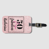 Elegant 50th Birthday 50& fabelroze glitter Bagagelabel (Voorkant (horizontaal))