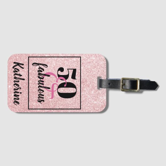 Elegant 50th Birthday 50& fabelroze glitter Bagagelabel (Voorkant (horizontaal))