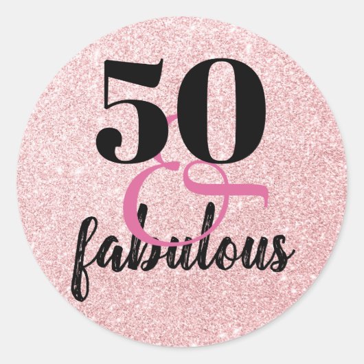 Elegant 50th Birthday 50& fabelroze glitter Ronde Sticker (Voorkant)