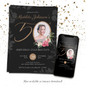 Elegant 50th Birthday Black Gold Botanical Custom Kaart