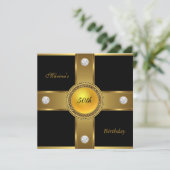 Elegant 50th Birthday Black Gold Diamond Jewel Kaart (Staand voorkant)