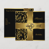 Elegant 50th Birthday Black Gold Floral Bow 2 Kaart (Voorkant / Achterkant)