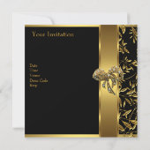 Elegant 50th Birthday Black Gold Floral Bow 2 Kaart (Achterkant)