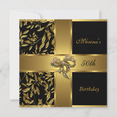 Elegant 50th Birthday Black Gold Floral Bow 2 Kaart (Voorkant)