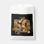 Elegant 50th Birthday Black Gold Gems Sparkle Bedankzakje (Voorkant)