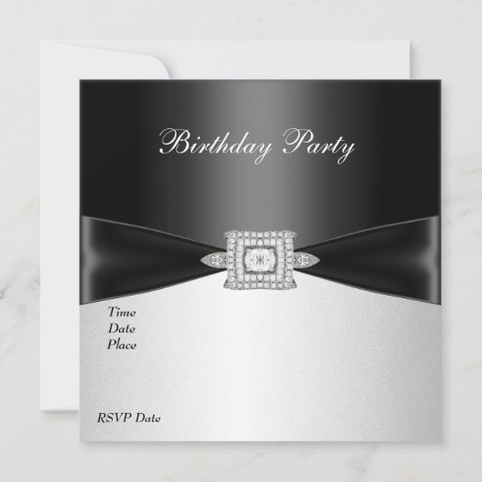 Elegant 50th Birthday Black White Diamond Kaart (Achterkant)