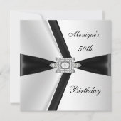 Elegant 50th Birthday Black White Diamond Kaart (Voorkant)