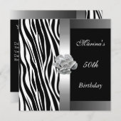 Elegant 50th Birthday Black White Silver Zebra Kaart (Voorkant / Achterkant)