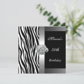 Elegant 50th Birthday Black White Silver Zebra Kaart (Staand voorkant)
