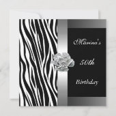 Elegant 50th Birthday Black White Silver Zebra Kaart (Voorkant)
