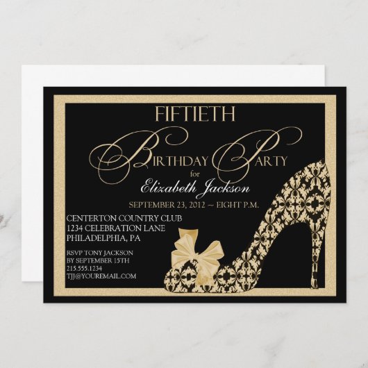 Elegant 50th Birthday Damask Shoe Invitation Kaart (Voorkant / Achterkant)