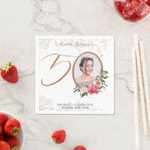 Elegant 50th Birthday Floral Foliage Custom Photo Servet (Insitu)