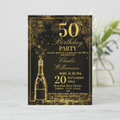 Elegant 50th Birthday Gold Bottle Fizz Kaart (Staand voorkant)