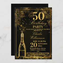 Elegant 50th Birthday Gold Bottle Fizz Kaart