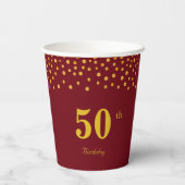 Elegant 50th Birthday & Gold Confetti op Bourgogne Papieren Bekers (Achterkant)