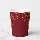 Elegant 50th Birthday & Gold Confetti op Bourgogne Papieren Bekers (Rechts)