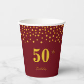 Elegant 50th Birthday & Gold Confetti op Bourgogne Papieren Bekers (Voorkant)