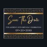 Elegant 50th Birthday Gold en Black, behalve de da Briefkaart<br><div class="desc">Elegant 50ste verjaardag sparen het datum briefkaart. Ontwerpkenmerken van gouden lijst op een donkere achtergrond. Om dit ontwerp uit te geven,  past de klik verder aan.</div>