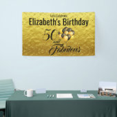 Elegant 50th Birthday Gold Foil Black Typografie Spandoek (Beurs)
