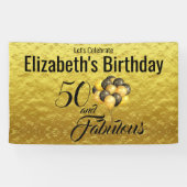 Elegant 50th Birthday Gold Foil Black Typografie Spandoek (Horizontaal)