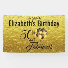 Elegant 50th Birthday Gold Foil Black Typografie Spandoek