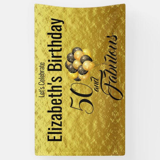 Elegant 50th Birthday Gold Foil Black Typografie Spandoek (Verticaal)
