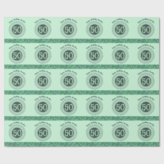 Elegant 50th Birthday Green Glitter with Stripes Cadeaupapier (Vlak)