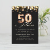Elegant 50th Birthday Invitation Black and Gold Kaart (Staand voorkant)