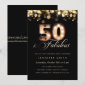 Elegant 50th Birthday Invitation Black and Gold Kaart (Voorkant / Achterkant)