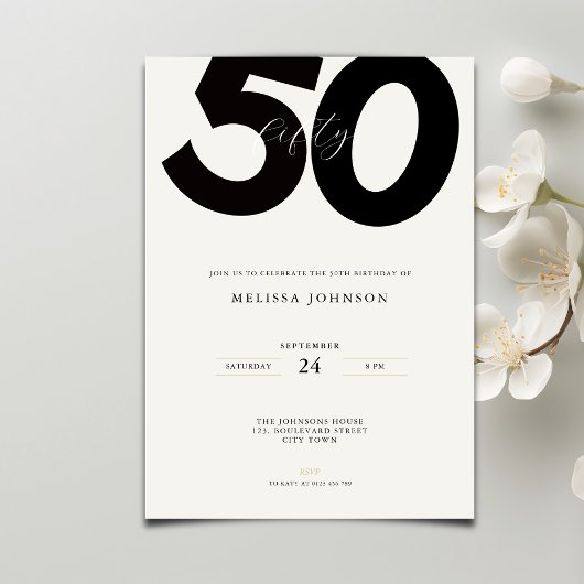 Elegant 50th Birthday Invitation - Minimal Style Kaart