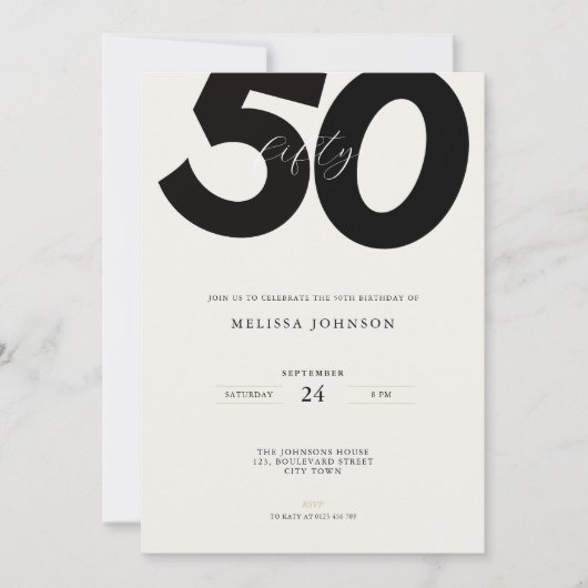 Elegant 50th Birthday Invitation - Minimal Style Kaart (Voorkant)
